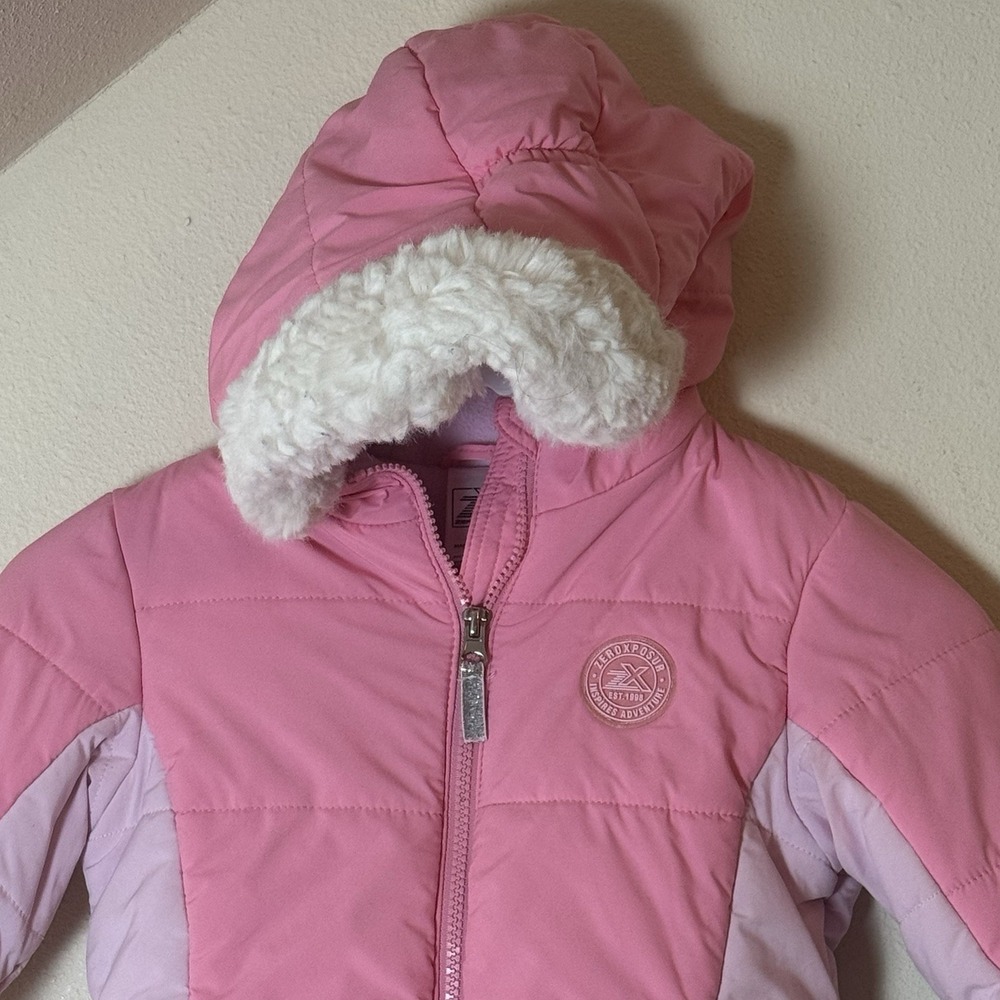 ZeroXposur Toddler Girls Pink Puffer Jacket Hooded Sherpa Lined 4T